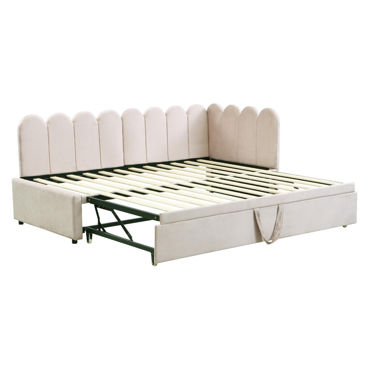 POLSTERBETT 90/180×200 cm aus Samt-Stoff mit Ausziehbett, beige - Beige, Textil (90/200cm) - Luhomfu