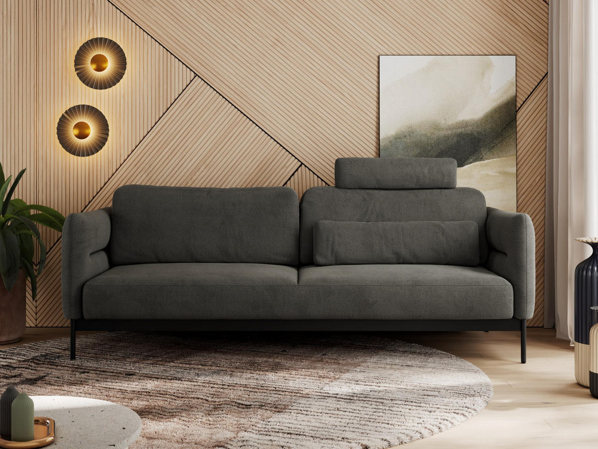 SOFA SALENTO Dunkelgrau Velvet - Dunkelgrau/Schwarz, Textil/Metall (221/82/101cm) - MKS