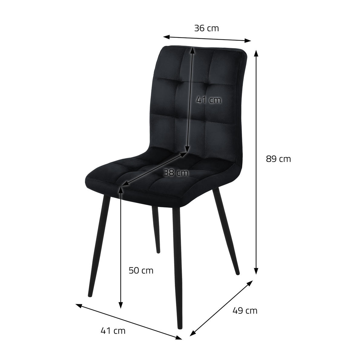 ESSZIMMERSTUHL Samt Schwarz 4er Set - Schwarz, Metall (41/89/49cm) - ML-DESIGN