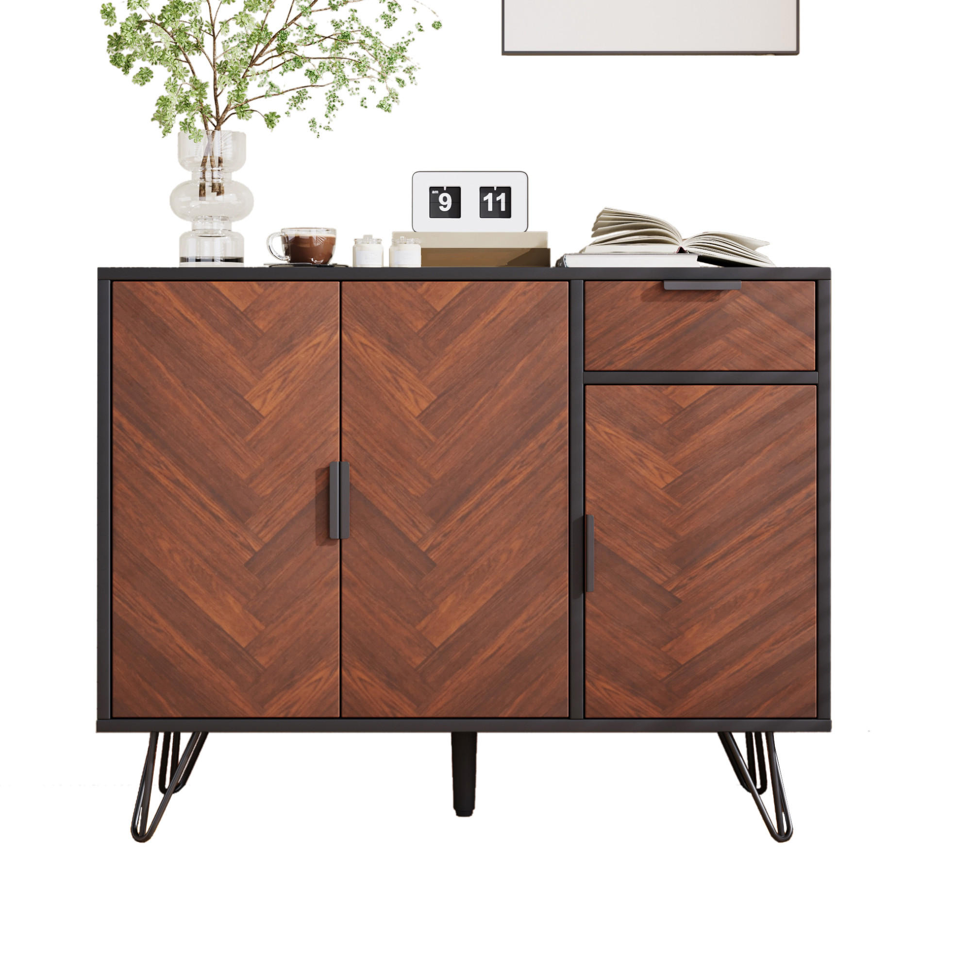 SIDEBOARD 90/30/71.5 cm Schwarz/Holzfarben aus MDF und Spanplatte mit Schublade - Naturfarben, Holzwerkstoff (30/71.5/90cm) - OKMYHOME