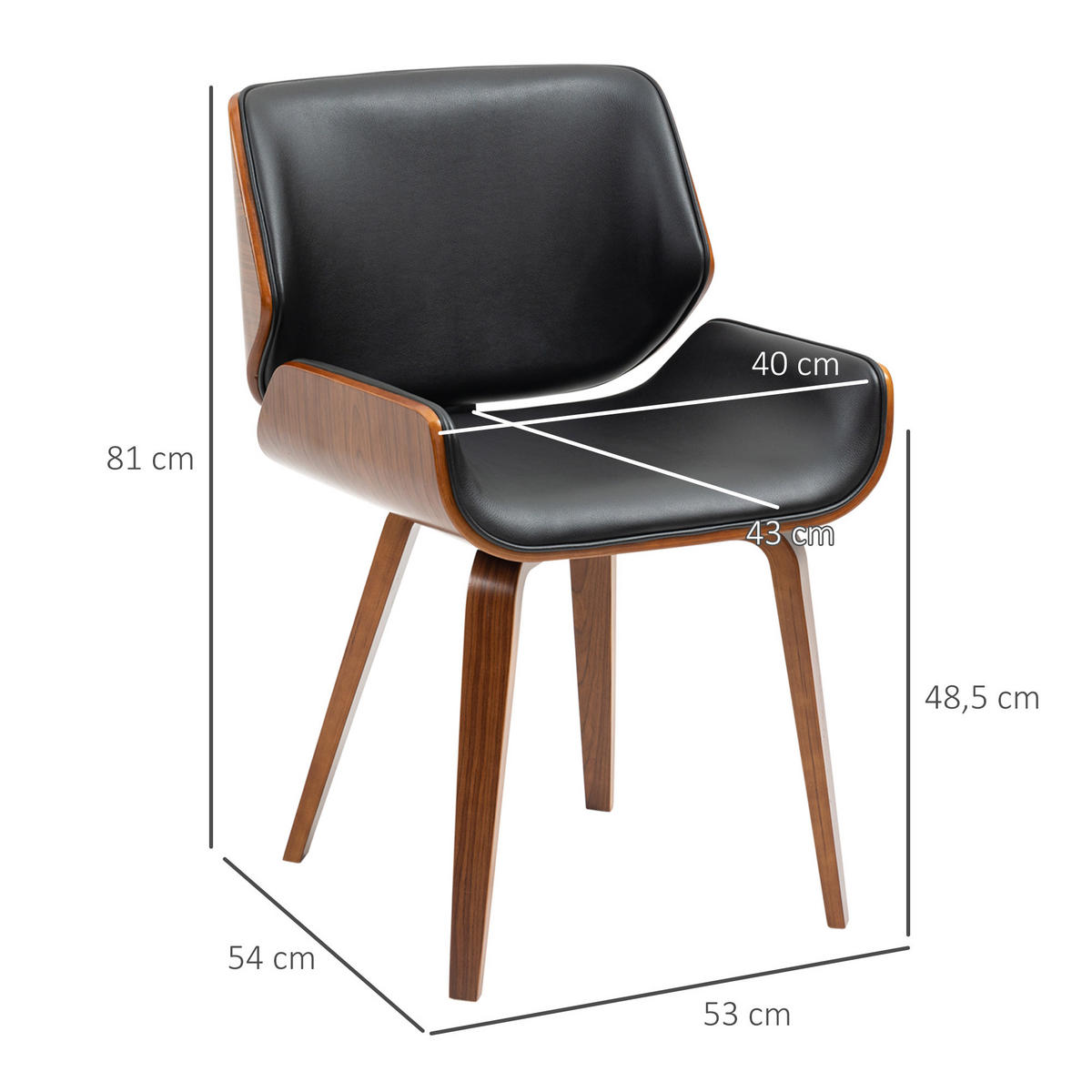 ARMLEHNSTUHL 2er-Set Schwarz 54.0/53.0/81.0 cm - Schwarz, Leder (53/81/54cm)