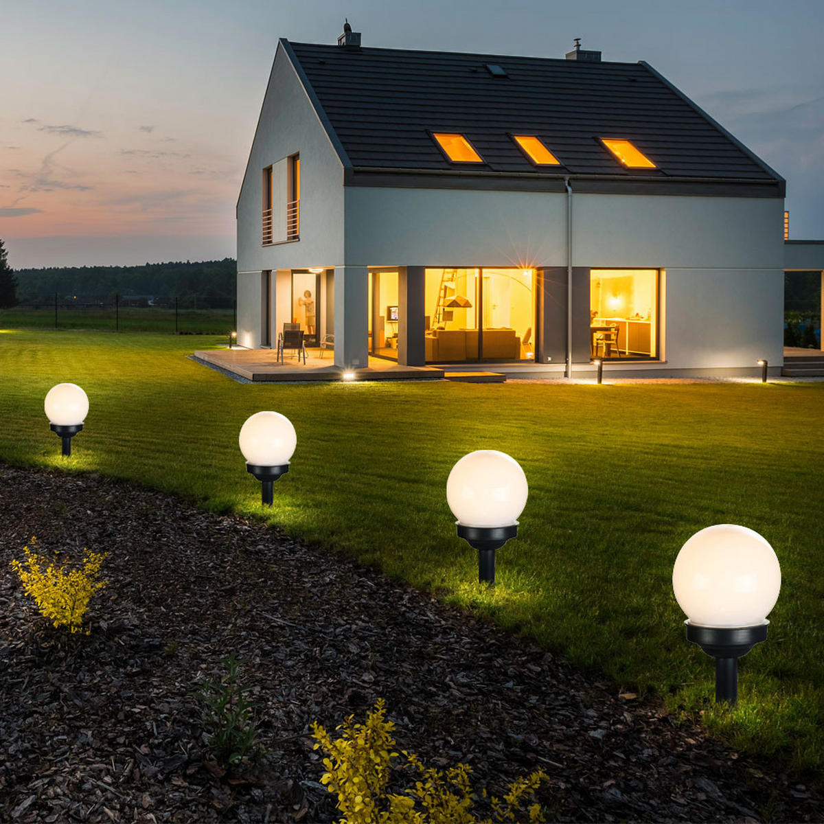 LED AUSSENLEUCHTE Solarkugel Weiß 4er Set - Weiß, Kunststoff (10/10/39cm) - Globo Lighting