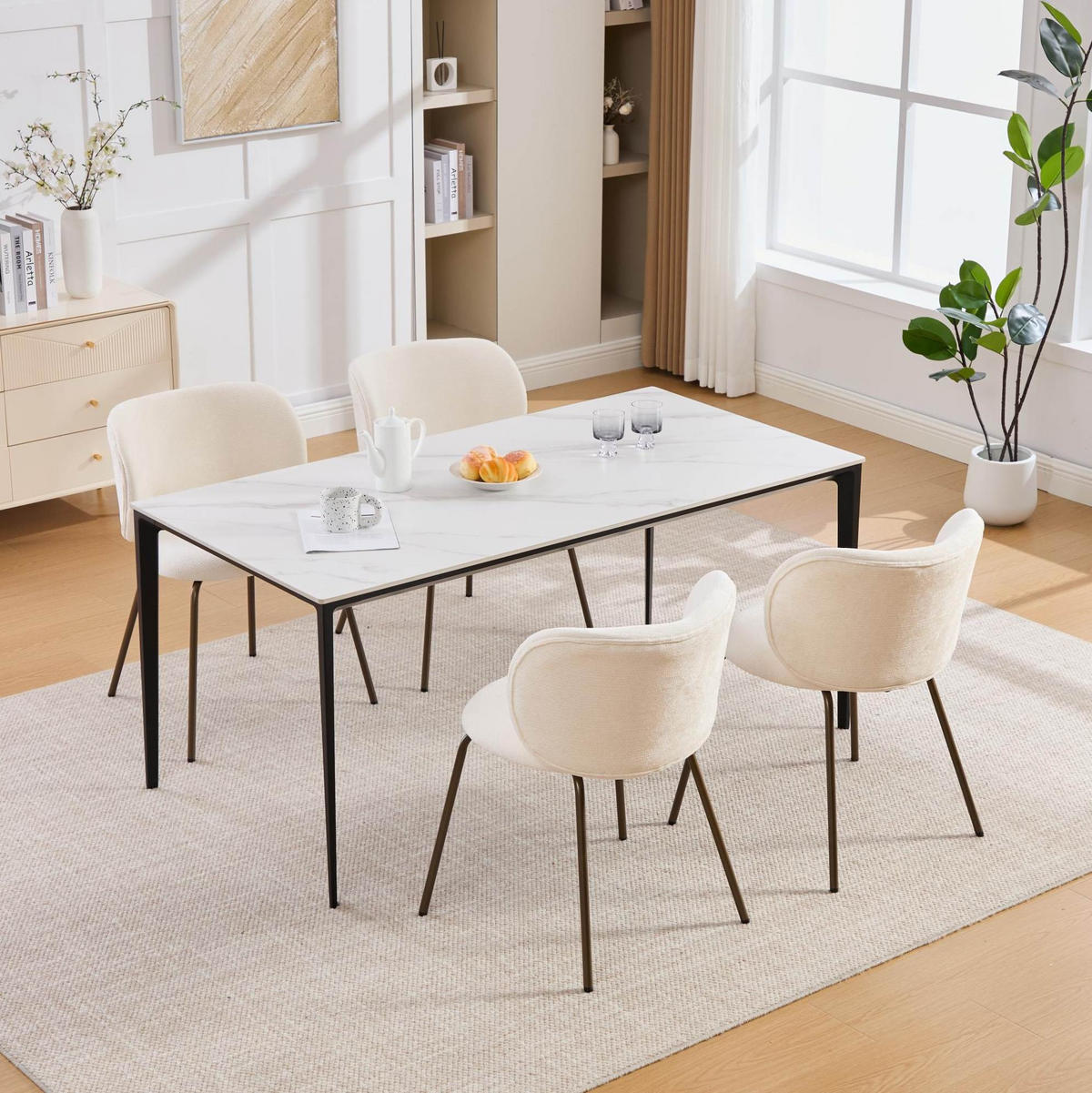 ESSZIMMERSTUHL 2er-Set mit Chenille-Bezug Creme - Beige, Metall (46.5/80/52.1cm) - Meubliv