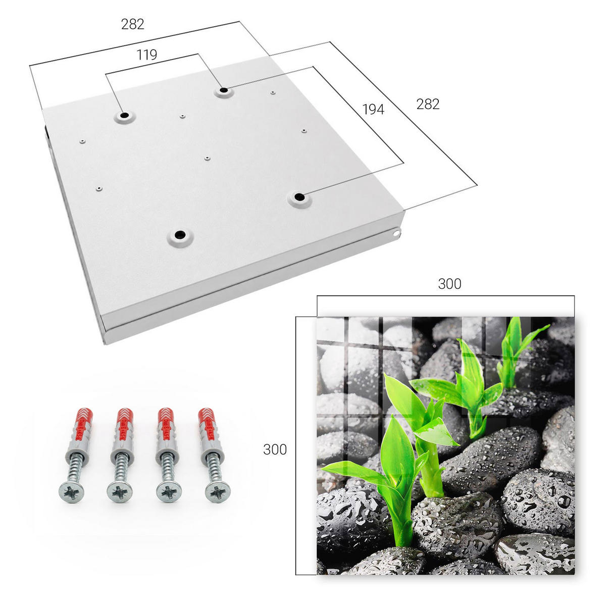 SCHLÜSSELBOX Weiß 30x30 cm – Türöffnung nach rechts - Grüne Natur - Schwarz, Metall (30/30/5cm) - TULUP
