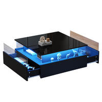 COUCHTISCH aus Spanplatte 70x70x41 cm in Schwarz mit LED & 2 Schubladen - Schwarz, Holzwerkstoff (70/70/41cm) - Modfu