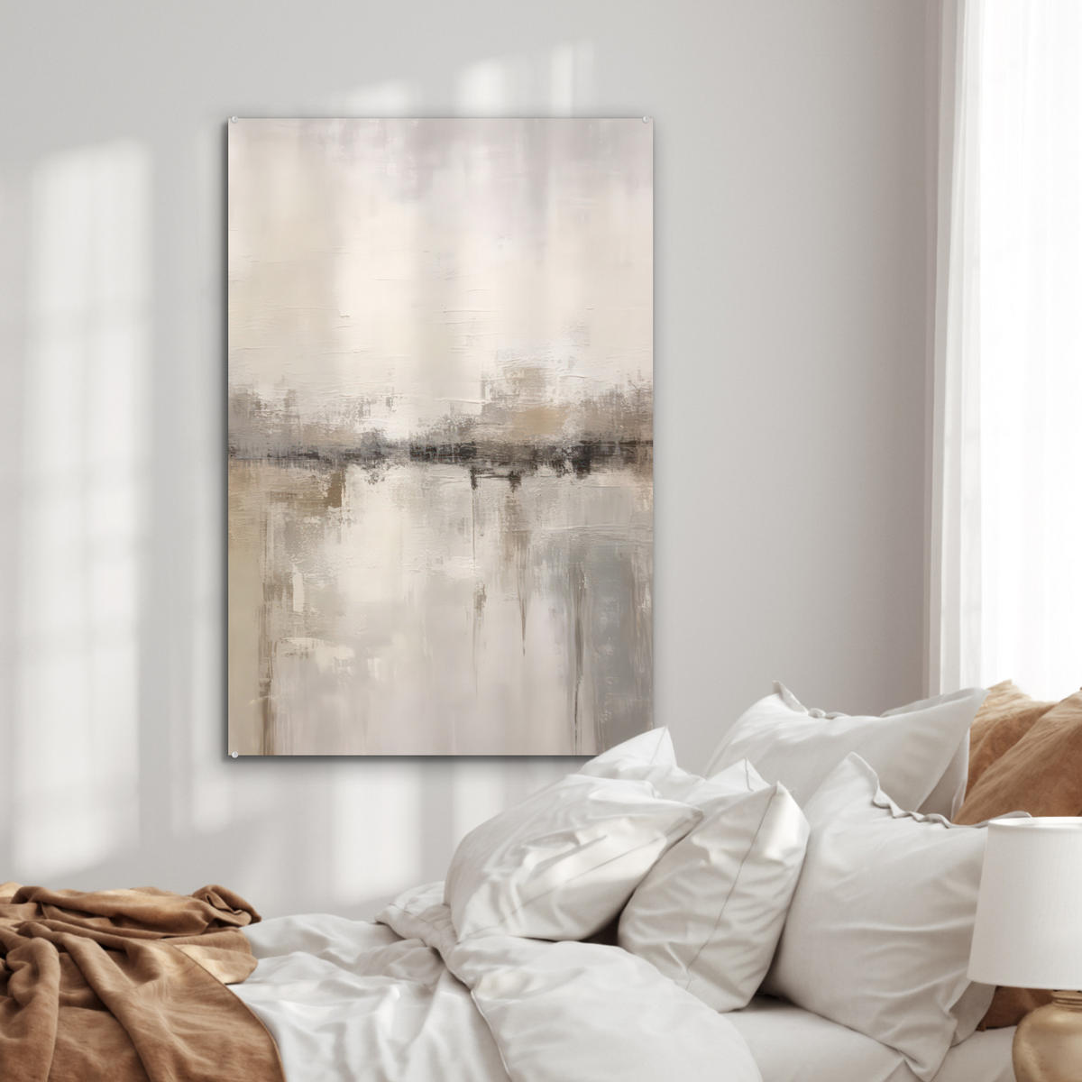 ACRYLGLASBILD Moderne Kunst - Abstrakt - Beige 60x90 cm - Beige, Glas (60/90cm) - MuchoWow