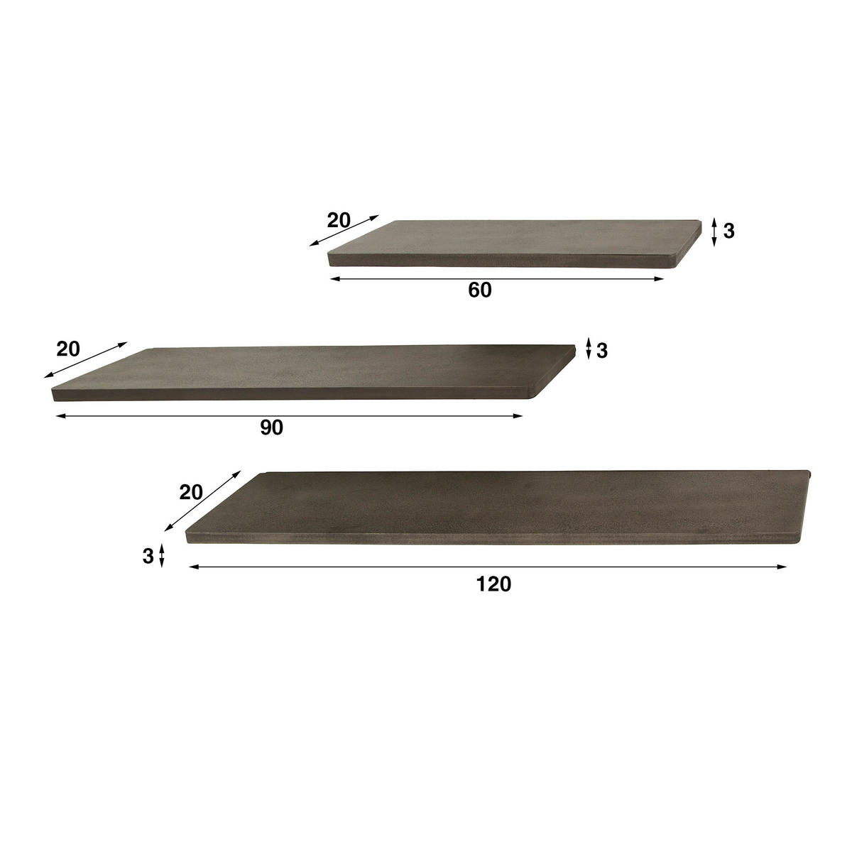 WANDREGAL Ferro Braun 20/120/ 3 cm 3er-Set - Braun, Metall (120/3/20cm) - Hoyz Collection