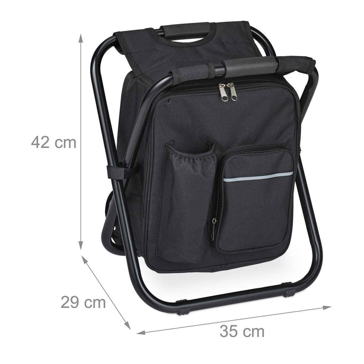 CAMPINGHOCKER - Schwarz, Textil/Metall (35/42/29cm) - Relaxdays