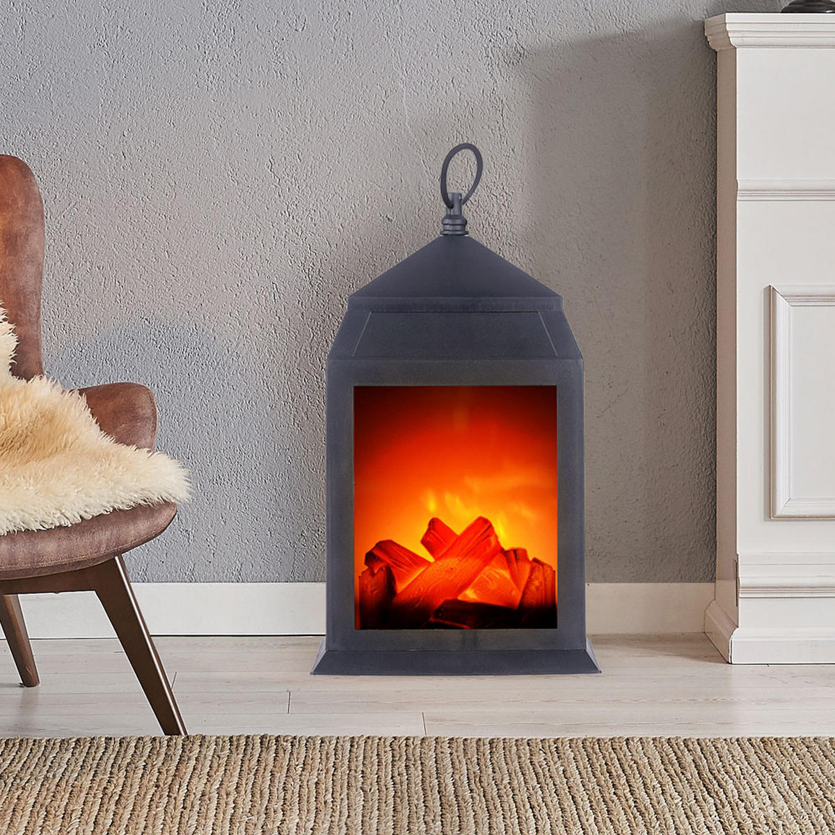 LED TISCHLEUCHTE Kamin Schwarz Kunststoff - Schwarz, Kunststoff (15.8/13.8/30cm)