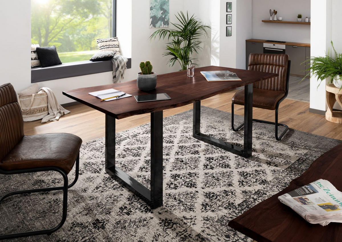 BAUMTISCH Akazie 200x100x76 braun Beine anthrazit glänzend FREEFORM 3 - Braun, Holz (200/100/76cm) - Massivmoebel24