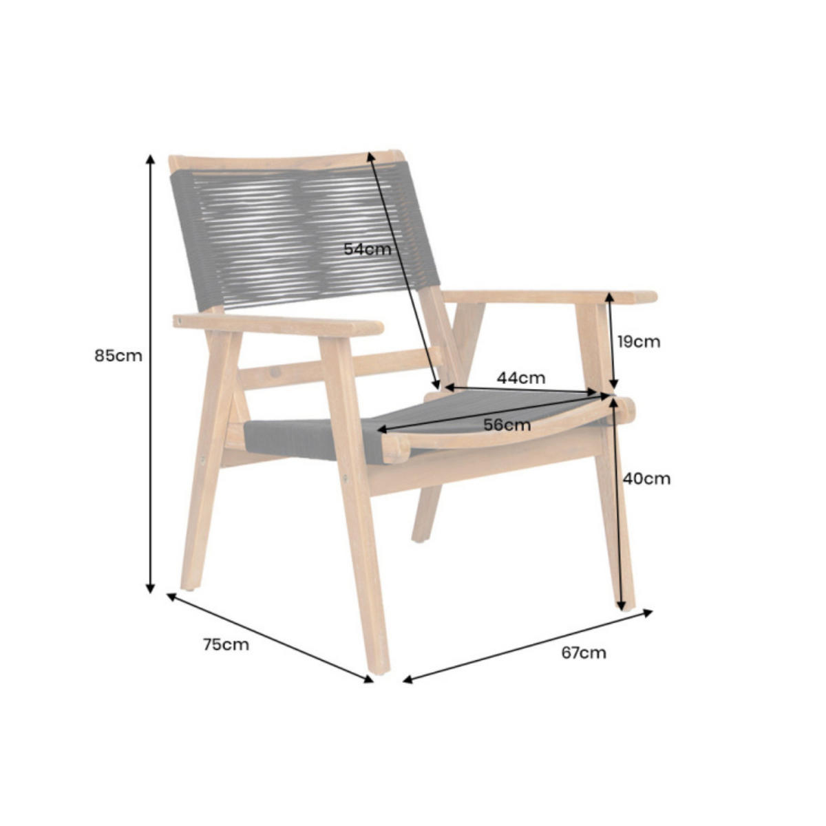GARTENSTUHLSET BALI ROPE 2-teilig Akazie Natur|Anthrazit - Braun/Grau, Holz/Kunststoff (67/85/75cm) - riess-ambiente