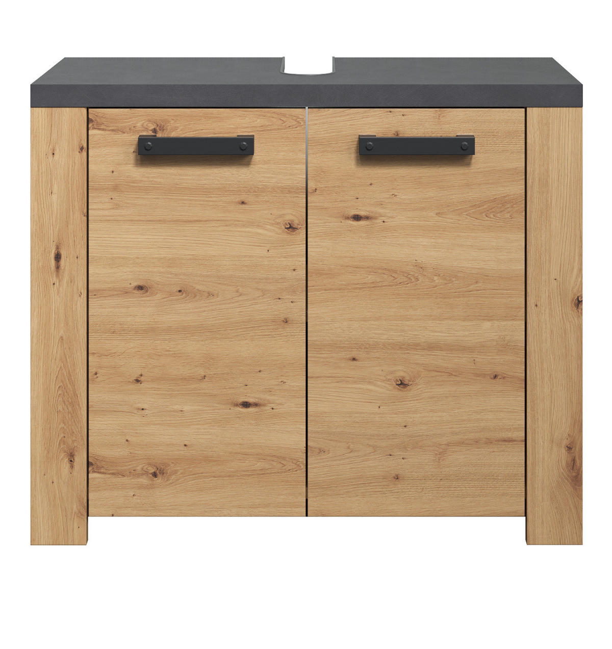 WASCHBECKENUNTERSCHRANK Eiche Artisan, grau 79 x 67 cm, Badezimmer Unterschrank 2-türig - Eichefarben/Schwarz, Holzwerkstoff/Kunststoff (35/67/79cm) - Top.Furn