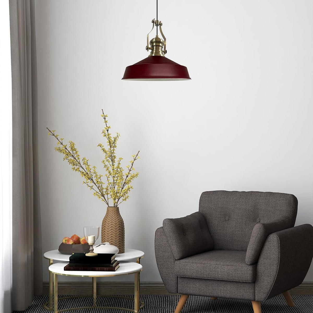 PENDELLEUCHTE Asletl 40/30 cm - Dunkelrot, Metall (30/40/31cm) - Bamyum