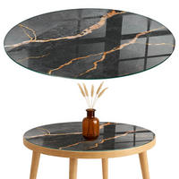 TISCHPLATTE fi90 cm Marmormuster mit Adern - Rotbraun/Schwarz, Glas (90/90/0.4cm) - TULUP