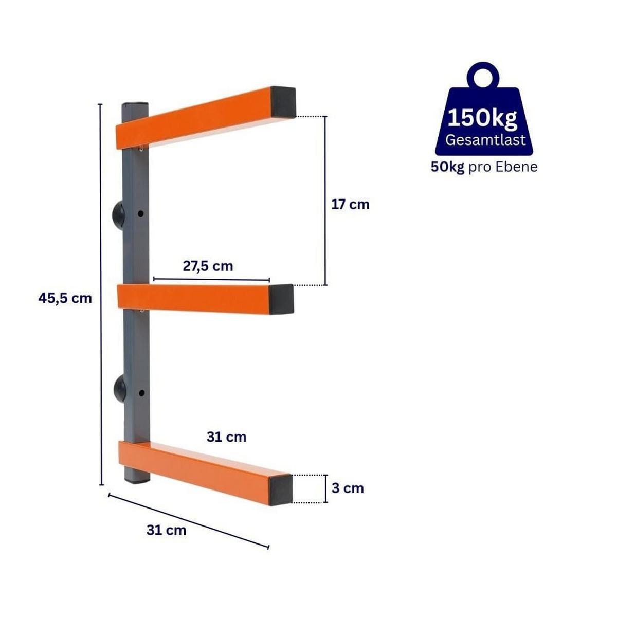 KRAGARMREGAL Wandmontage mit 3 Ebenen Grau-Orange - Orange, Metall (35/45.5/35cm) - PROREGAL
