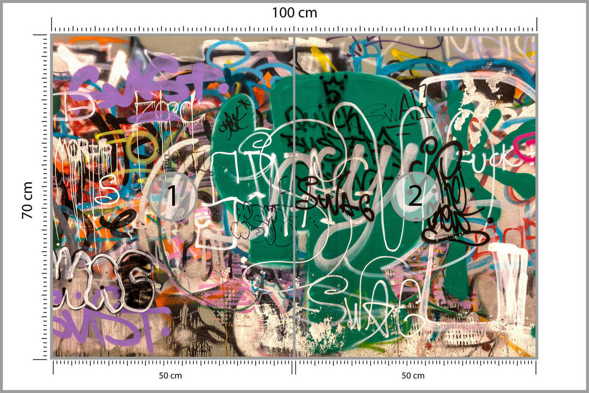 FOTOTAPETA Pre Študentskú Izbu Pouličné Umenie Farebné Graffiti Mestské 100 x 70 cm - oranžová/hnedá, papier (100/70cm) - Muralo