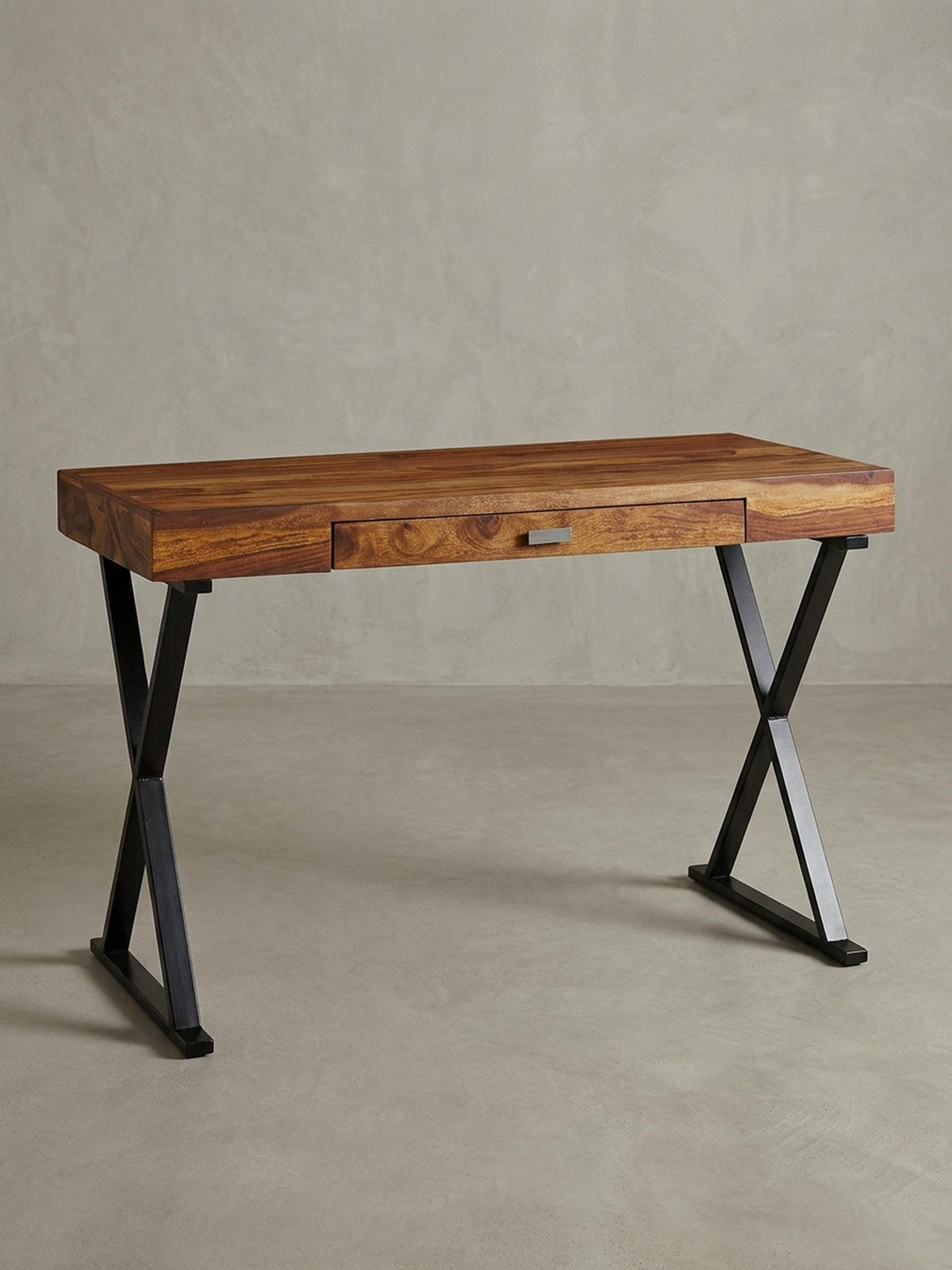 SCHREIBTISCH Massivholz X-Gestell Schublade, Schwarz 120x55x78 cm - Schwarz, Holz/Metall (55/120/78cm) - KADIMA DESIGN