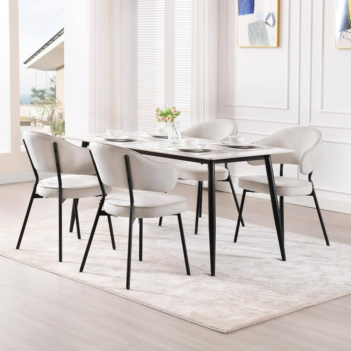 ESSZIMMERSTUHL, Metallbeinen, gepolstert, Samt - Creme, Textil/Metall (50/83.5/43cm) - Woltu