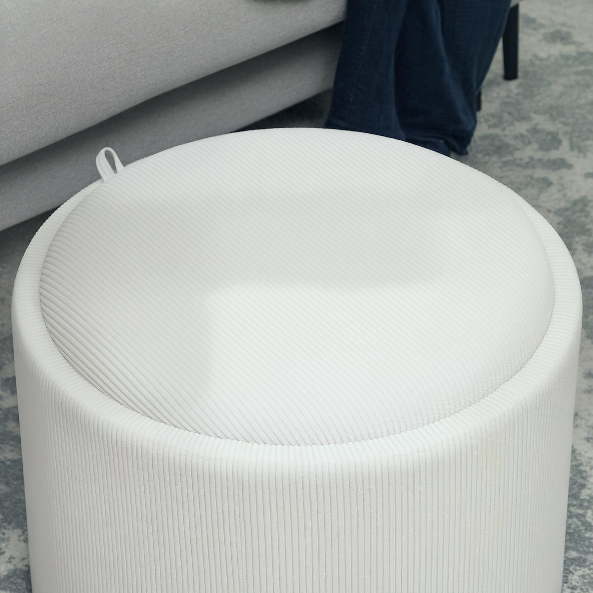 HOCKER Mit Stauraum DE-07139 rund, Cordstoff, MDF Cremeweiß - Creme, Holzwerkstoff (56/42/56cm) - ComfortXL