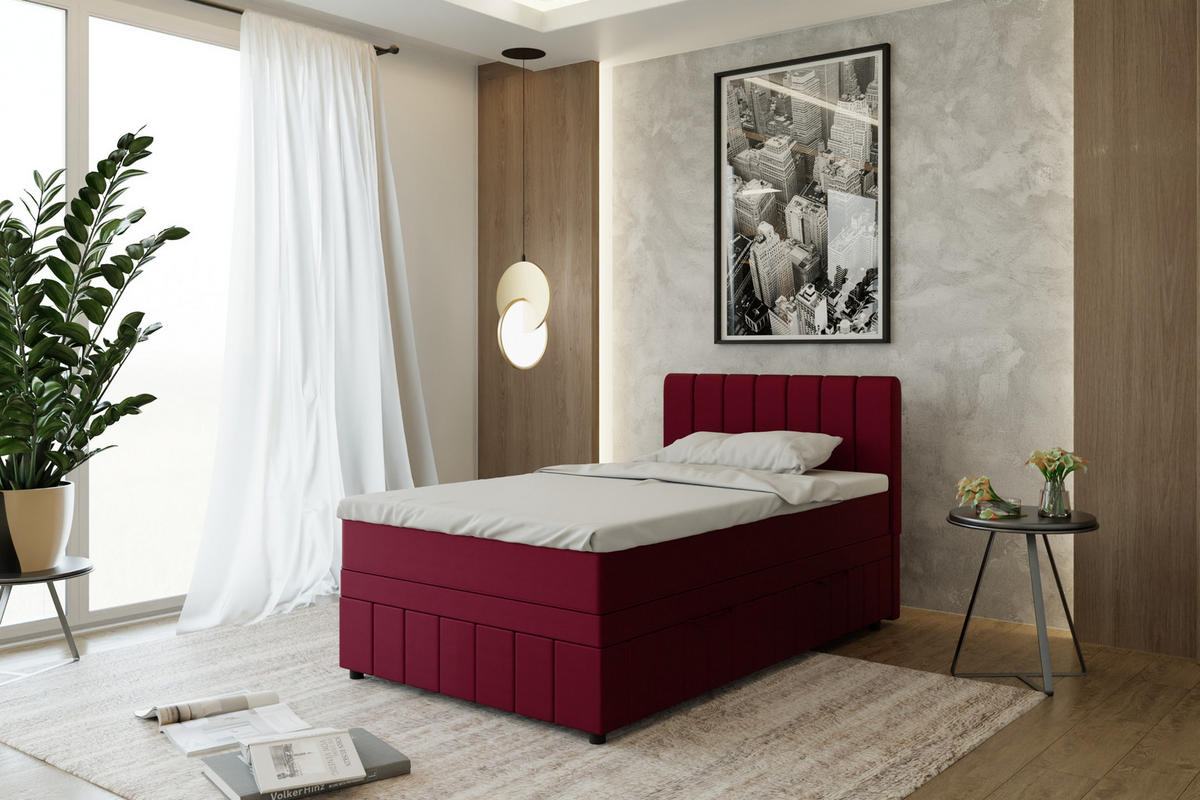 BOXBETT AVALON 120 x 200 cm mit Bettkasten und Topper - Rot - Rot, Holz - Panda Möbel
