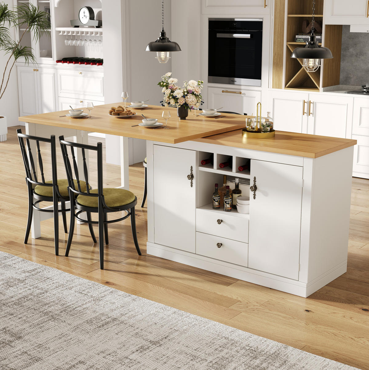 BAROVÝ stůl 120-180/40/76 cm výsuvný, otočný o 360° s úložným prostorem, MDF, Přírodní/Bílá - přírodní, kompozitní dřevo (40/180/76cm) - Redom
