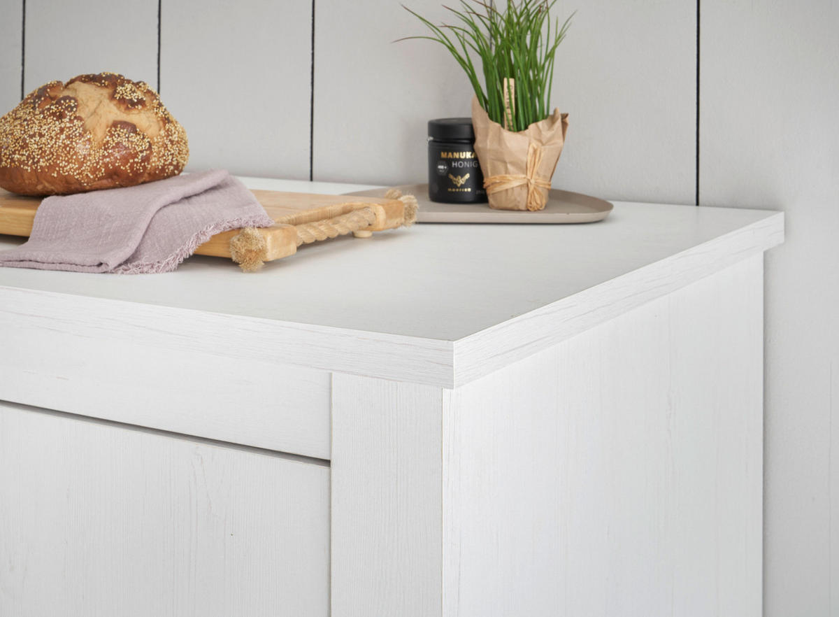 KÜCHENSCHRANK weiß Pinie Landhaus, Küche Unterschrank für Spüle oder Kochfeld 202 cm, Soft-Close - Schwarz/Weiß, Holzwerkstoff/Metall (202/92/60cm) - Furn.Design