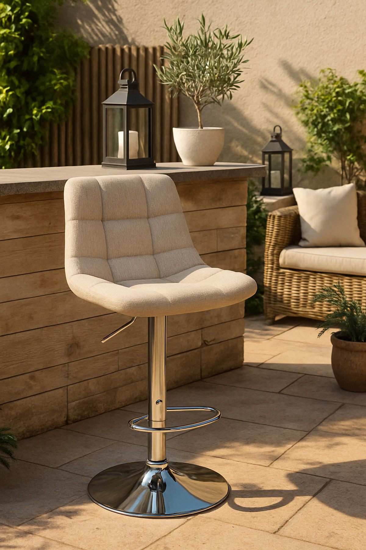 BARHOCKER 2er Set James Stoff chrom creme - Chromfarben/Naturfarben, Textil/Metall (43/108.5/46.5cm) - TPFLiving