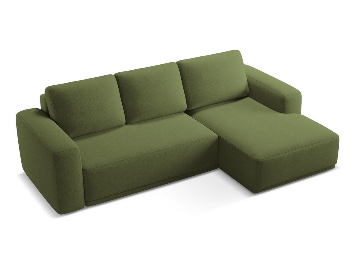ECKSOFA mit Schlaffunktion Chenille Stoff Grün - Dunkelgrün/Schwarz, Kunststoff/Textil (258/160cm) - Makamii