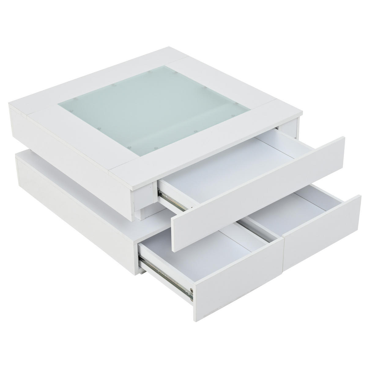 COUCHTISCH 70/70/35 cm mit LED-Beleuchtung, 3 Schubladen und Glastischplatte, Weiß - Weiß, Holzwerkstoff (70/70/35cm) - Modfu
