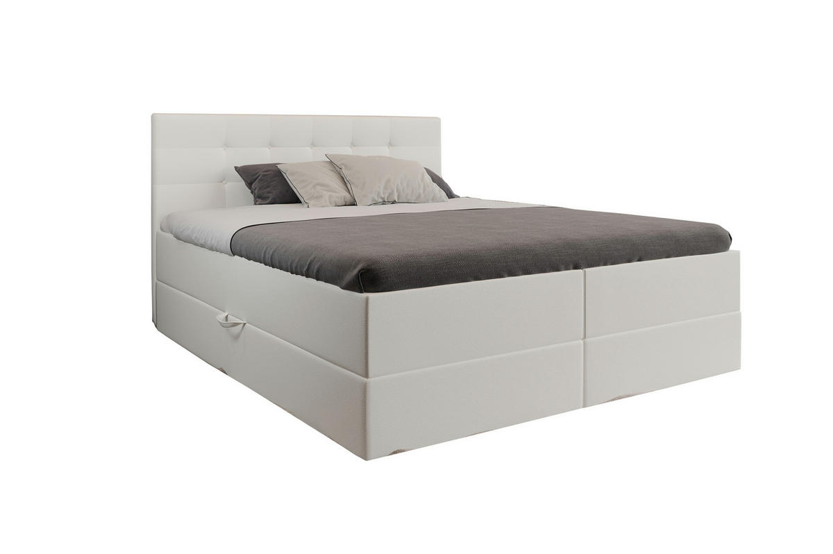 BOXBETT Malaga Weiß Kunstleder 140x200 cm Bettkasten + Topper - Weiß, Holz/Textil (140/200cm) - Comfortic