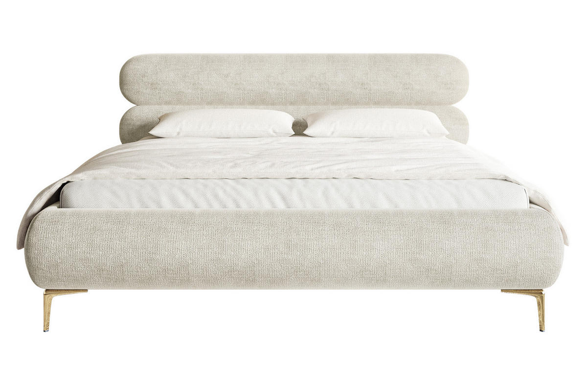 POLSTERBETT Roule Graubeige Chenille mit goldenen Metallbeinen und Bettkasten 180 cm - Greige/Goldfarben, Textil/Metall (180/200cm) - Selsey