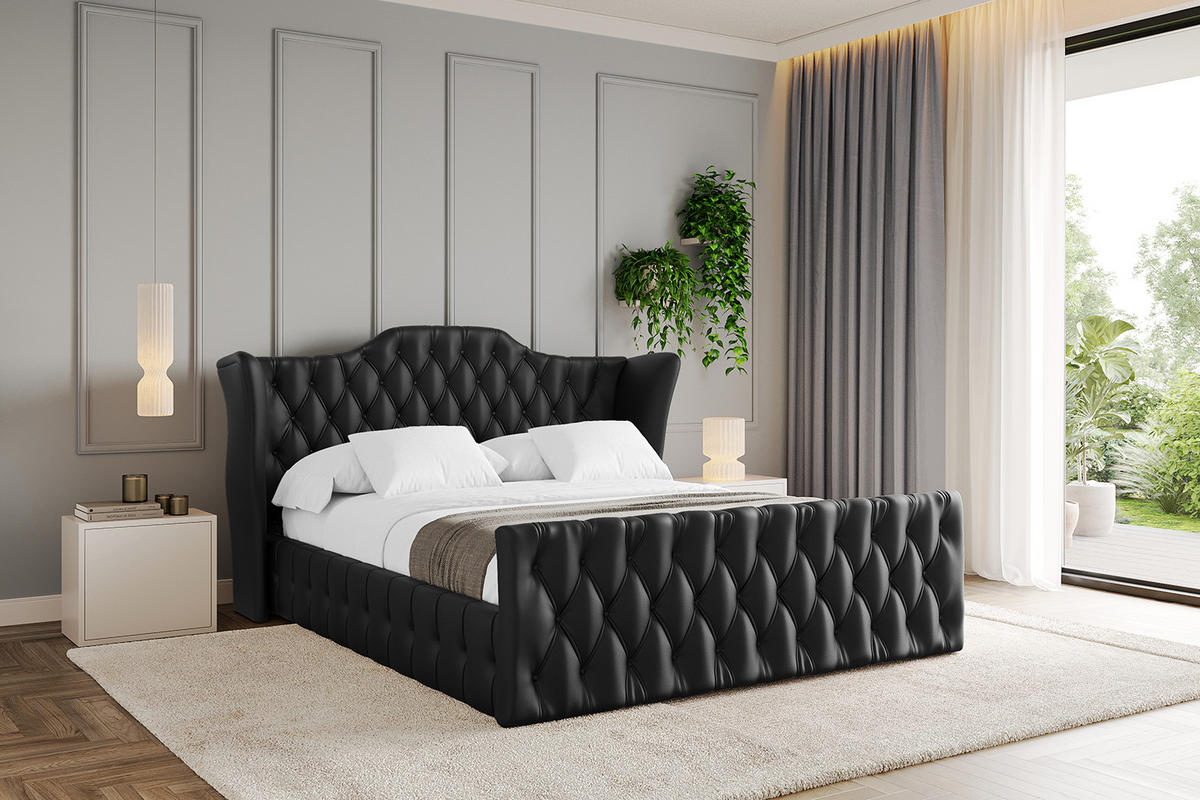 POLSTERBETT mit Bettkasten, Fußteil und Lattenrost, Boxbett ohne Matratze - MODY-Z 180x200 Schwarz Kunstleder - Schwarz Hochglanz, Holzwerkstoff/Textil (180/200cm) - ALTDECOR