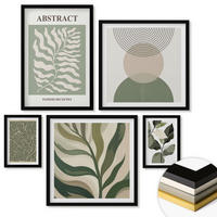 WANDBILDER 5er-Set - 50x50 cm & 20x30 cm & 40x60 cm Schwarzer Rahmen - Blätter geometrische Formen abstrakt - Schwarz, Kunststoff (40/60cm) - ArtPrintCave