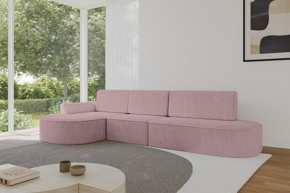 ECKSOFA mit Schlaffunktion Ottomane Links MARI L2-S 368X167X85 Rosa Cord - Schwarz/Rosa, Holzwerkstoff/Kunststoff (368/167cm) - ALTDECOR