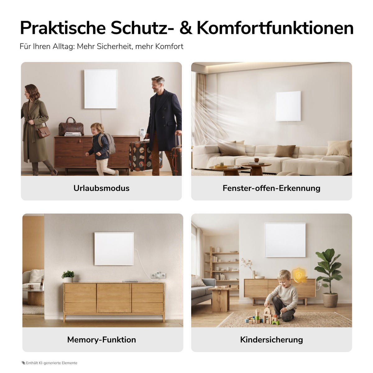 WANDKONVEKTOR Elektrisch 300 W mit Thermostat und App Steuerung 50,5/59,5 cm - Weiß, Kunststoff/Metall (50.5/59.5/2cm) - EMKE