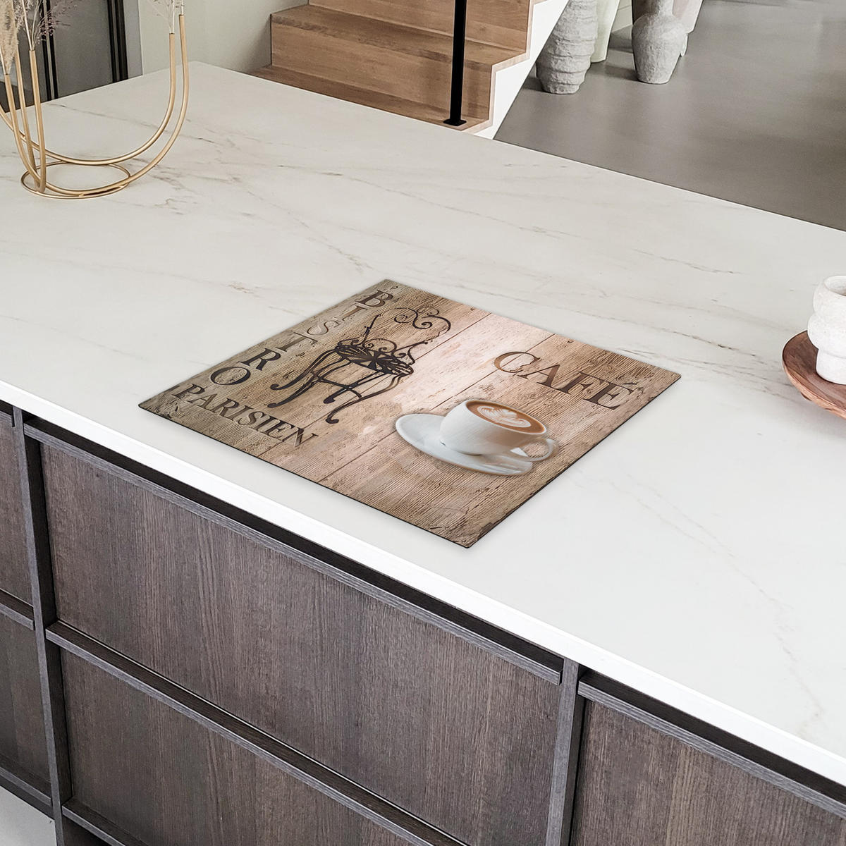 HERDABDECKPLATTE Bistro Parisien - Café - Kaffee - Jahrgang 59x51 cm - Cappuccino, Kunststoff (59/51/0.2cm) - MuchoWow