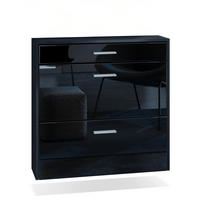 HÄNGENDER-SCHUHSCHRANK Roma Air Schmal mit 2 Klappen und 1 Schublade, Platzsparender Schuhkipper, Schwarz/Schwarz Hochglanz (89 x 87 x 23 cm) - Schwarz Hochglanz, Holzwerkstoff (89/87/23cm) - InnoFurn