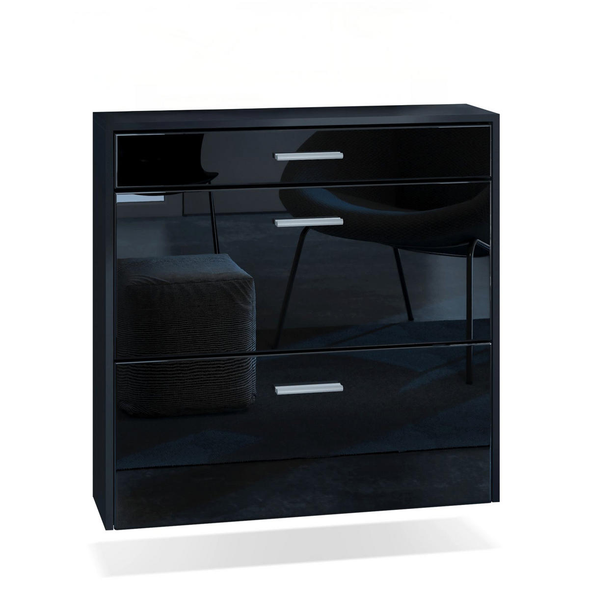 HÄNGENDER-SCHUHSCHRANK Roma Air Schmal mit 2 Klappen und 1 Schublade, Platzsparender Schuhkipper, Schwarz/Schwarz Hochglanz (89 x 87 x 23 cm) - Schwarz Hochglanz, Holzwerkstoff (89/87/23cm) - InnoFurn