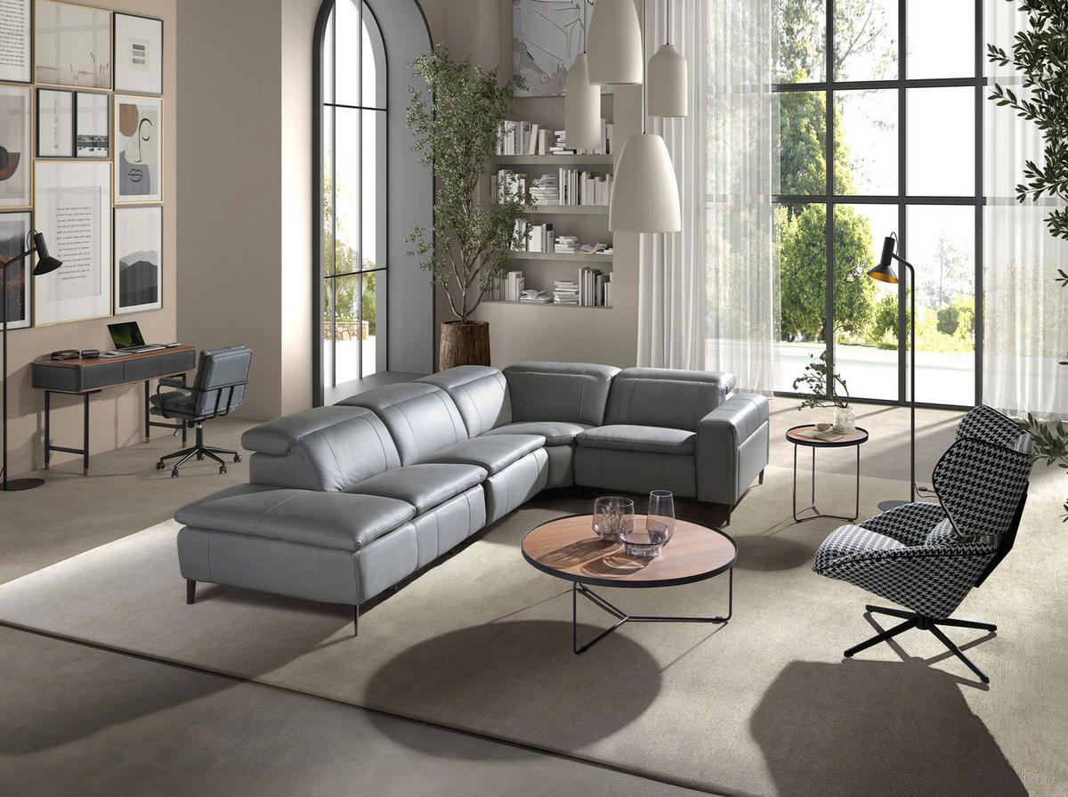 ECKSOFA Ecke Grau Geschwärzter Stahl 330/224/100 cm - Grau, Leder (330/224cm) - ANGEL CERDA