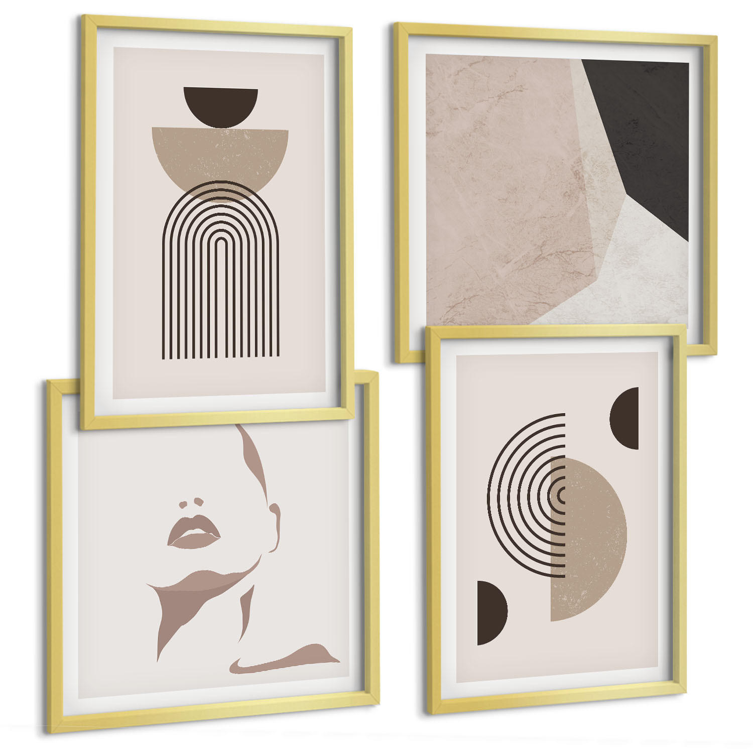 BILDER SET 4er Set - 50x50 cm & 40x60 cm Goldrahmen - Abstrakte Gesichtsformen - Goldfarben, Kunststoff (50/50cm) - TULUP