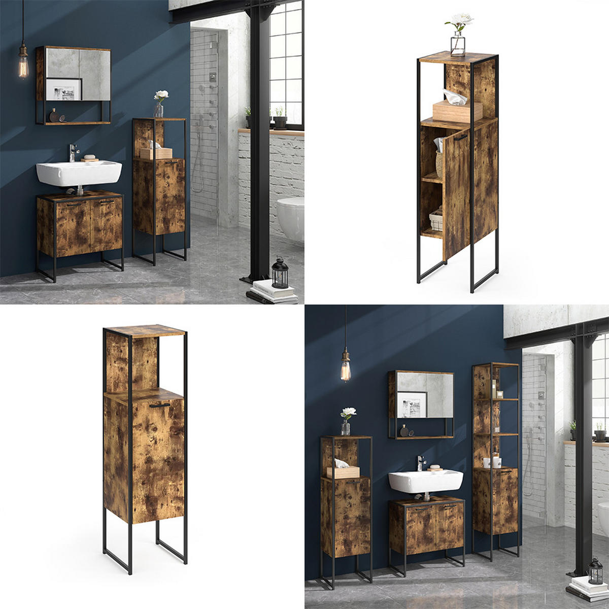 MIDISCHRANK Fyrk Antikholz 33 x 120.4 cm - Alteiche/Schwarz, Holzwerkstoff (33/120.4/33cm) - Vicco