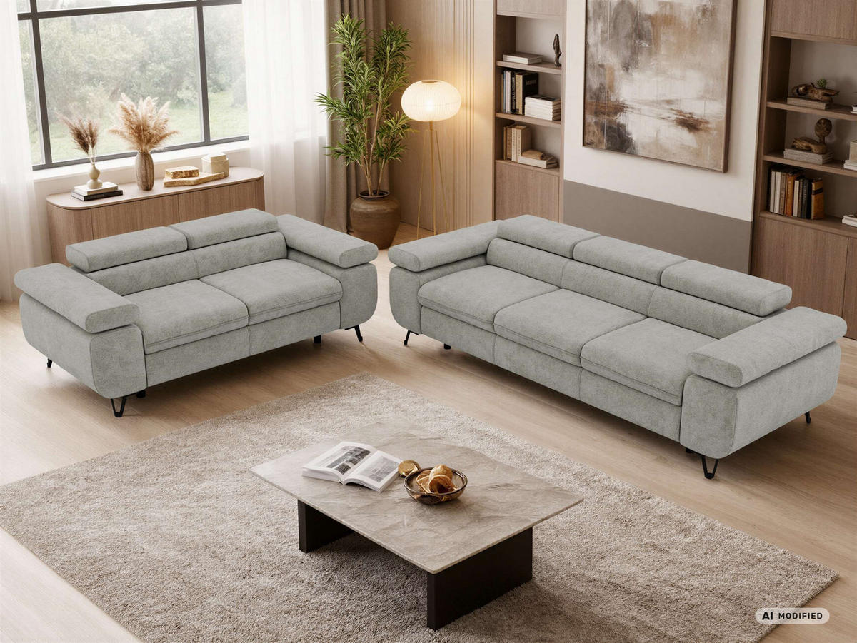 SEDACÍ SOUPRAVA PETER 2+3 - Šedá Strukturovaná látka - šedá/černá, kov/textil (262/76/99cm) - MKS