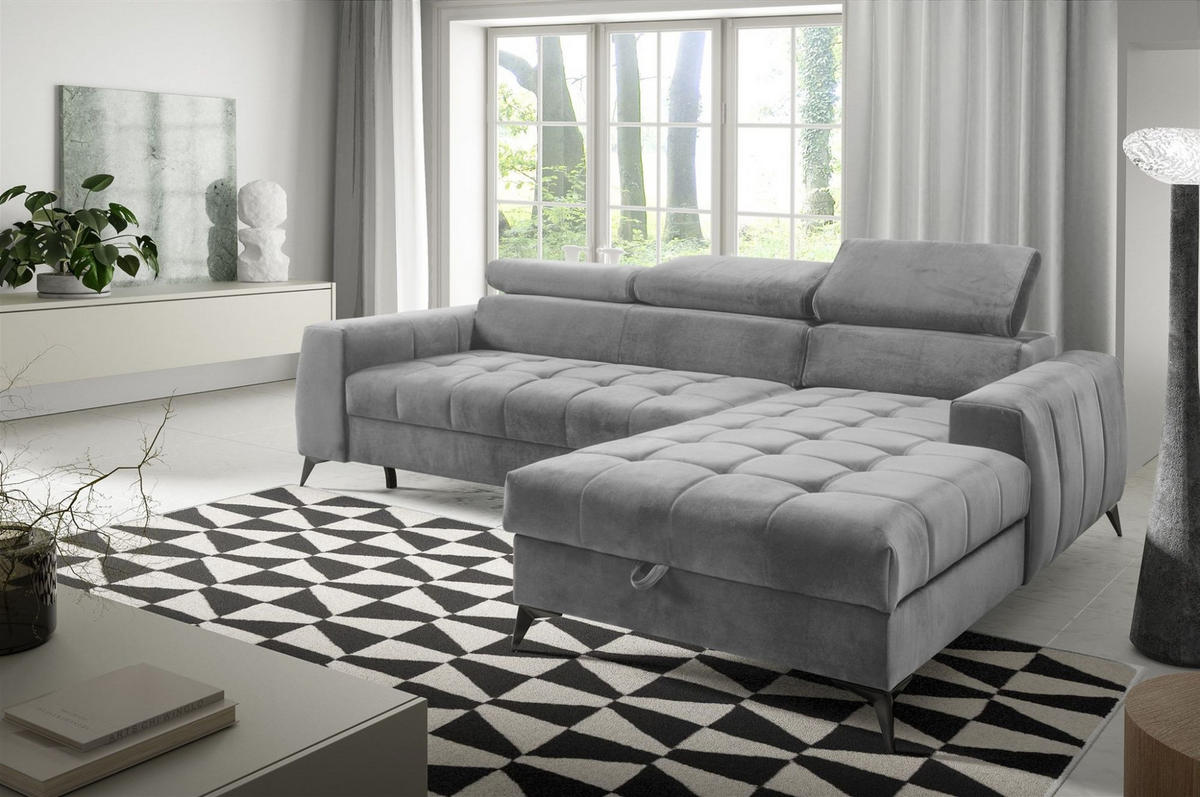 ECKSOFA Agnesa Xs In Salvador - Hellgrau, Holzwerkstoff/Textil (260/200cm) - Fun Möbel