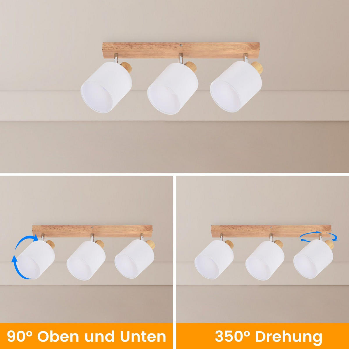 DECKENSTRAHLER Rin 48/16/13cm - Eukalyptusholzfarben, Holz (48/16/13cm) - ZMH