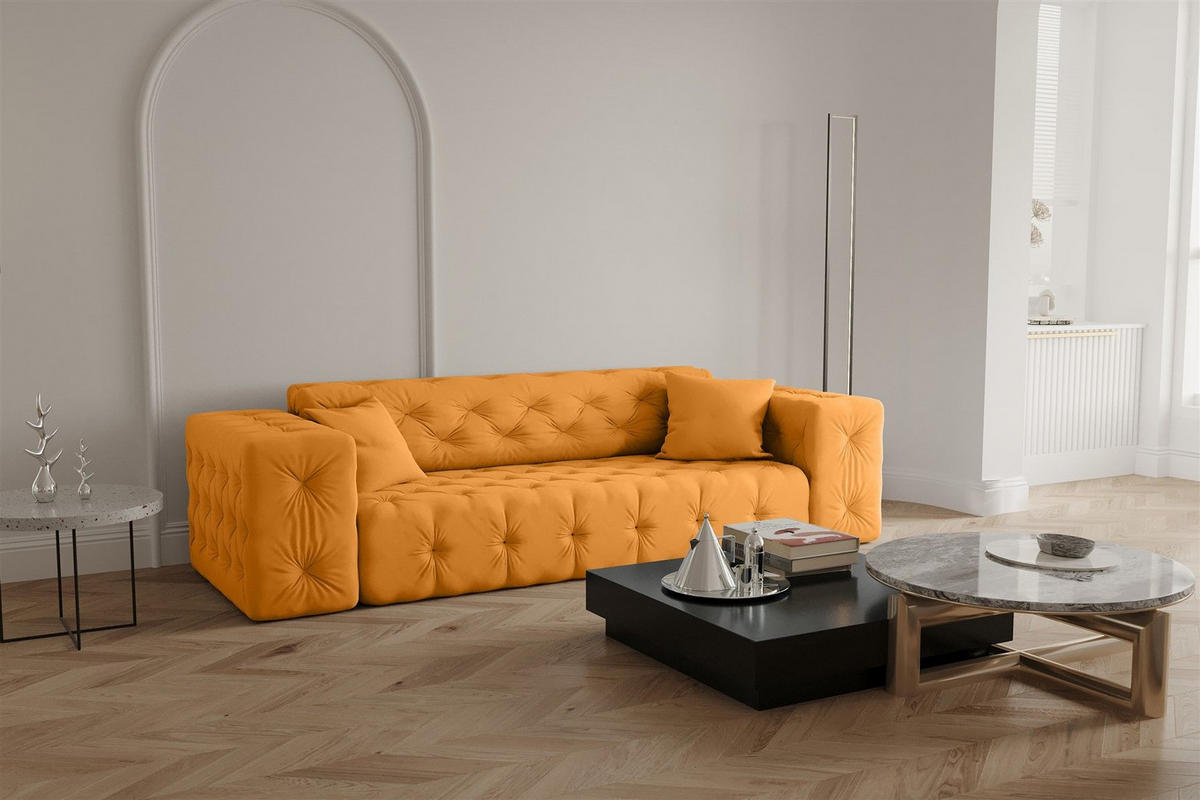 SOFA 3-sitzer Chantal - Gelb, Holzwerkstoff/Textil (251/78/96cm) - Fun Möbel