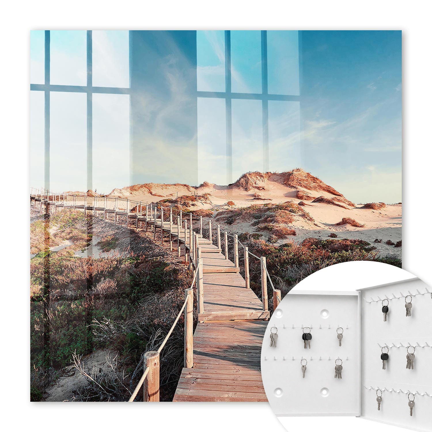 SCHLÜSSELBOX Weiß 30x30 cm – Türöffnung nach rechts - Dünenpfad - Blau, Metall (30/30/5cm) - TULUP