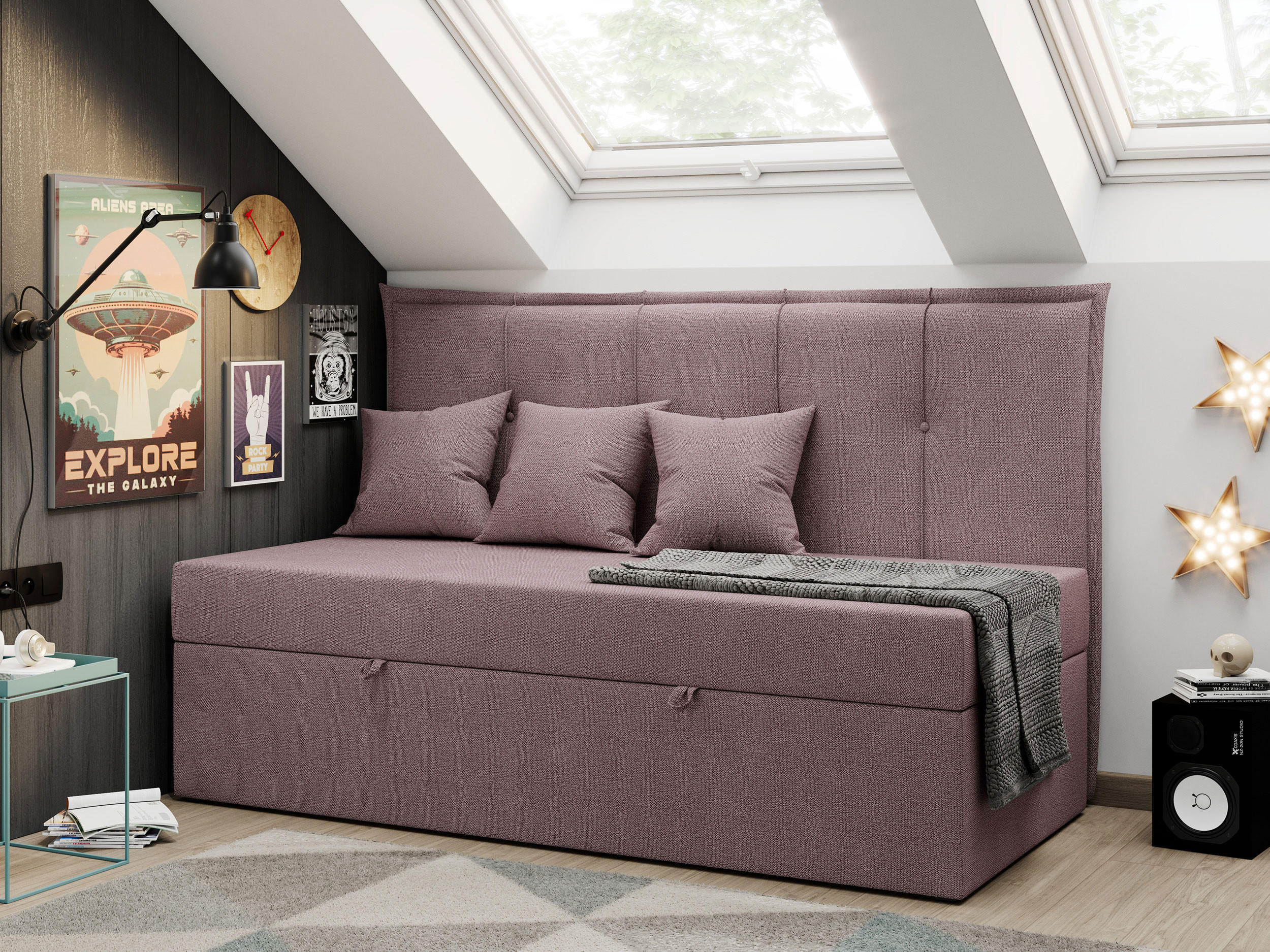 BOXBETT BANCO 90/200 Rosa Struktur - H3 - Rosa, Holz/Textil (90/200cm) - MKS