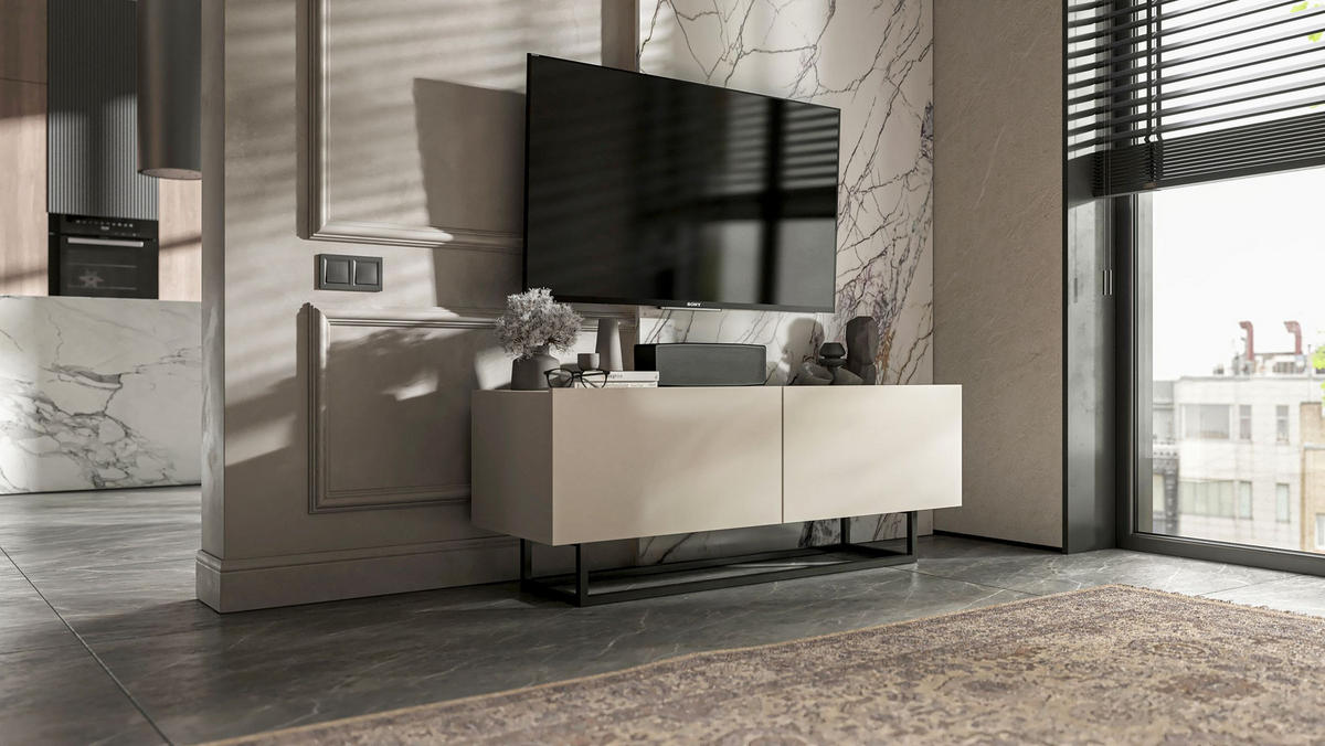 TV-SCHRANK Enjoy Kaschmir matt mit Metallrahmen 120 cm - Kaschmir/Schwarz, Holzwerkstoff/Metall (120/46/35cm) - Meble Lindner