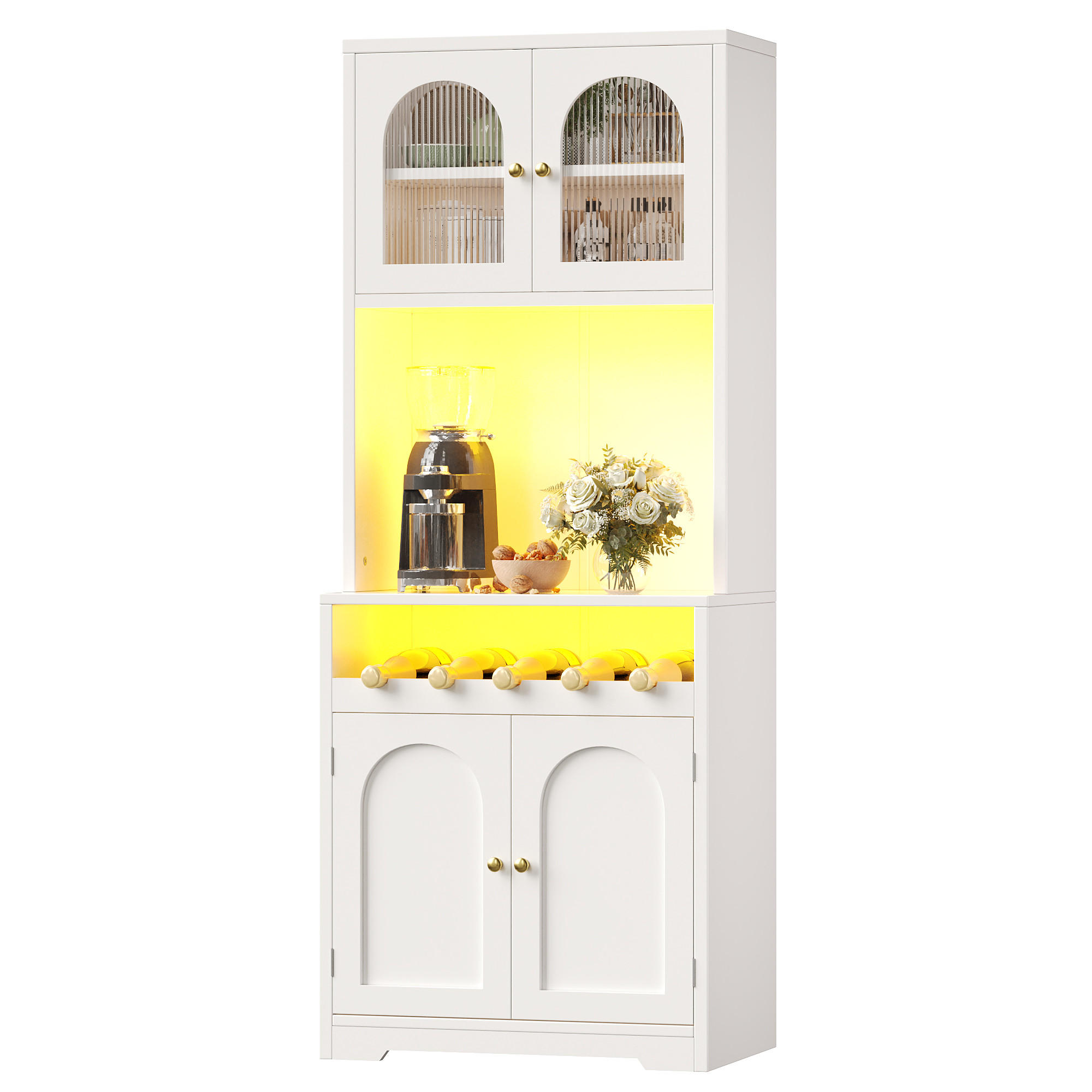 BUFFET DE-38481 70/38/180 cm mit gewölbten Glastüren Weiß - Weiß, Holzwerkstoff (70/180/38.3cm) - ComfortXL