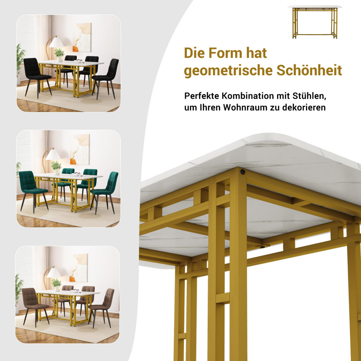 ESSTISCH MDF mit goldenem Metallgestell, 120/70/74 cm, Golden - Goldfarben, Holzwerkstoff (120/70/74cm) - Redom